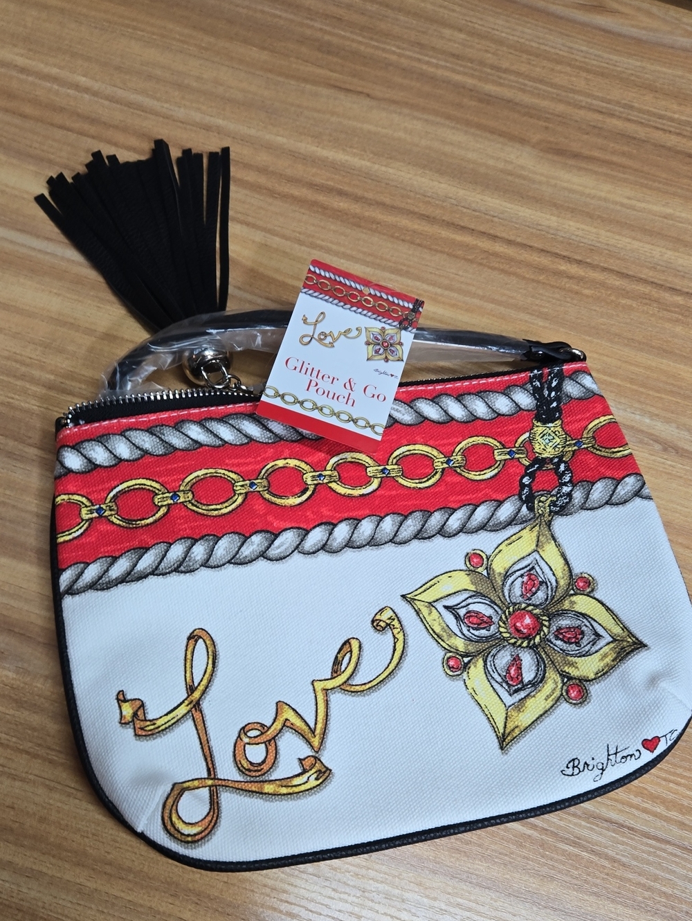 Brighton White, Red & Gold Glitter & Co Pouch